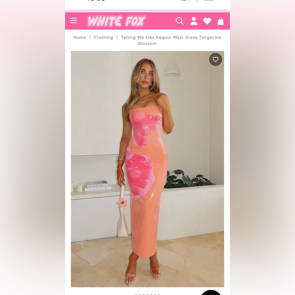 White Fox Boutique Telling Me Lies Sequin Maxi Dress Tangerine Blossom - Picture 5 of 5